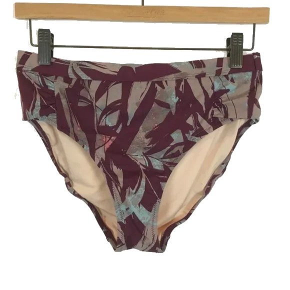 NWOT Womens Size 4 Garnet Hill Purple Gray Floral Foliate Print Bikini Bottoms - Picture 1 of 2